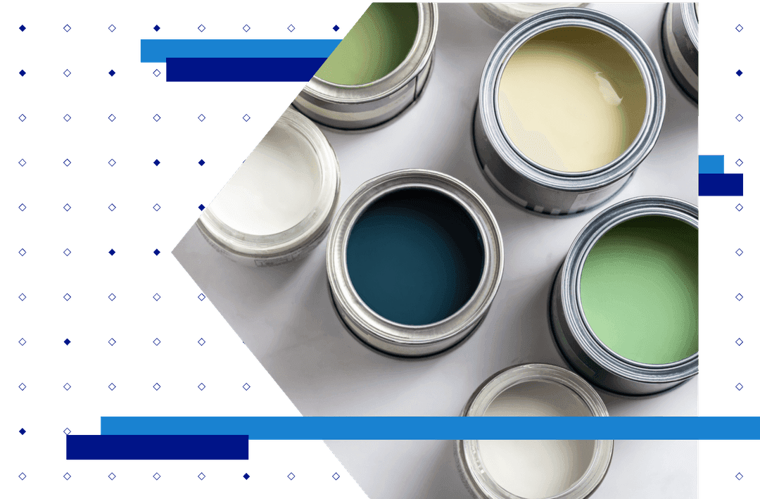 Open cans of colored paint