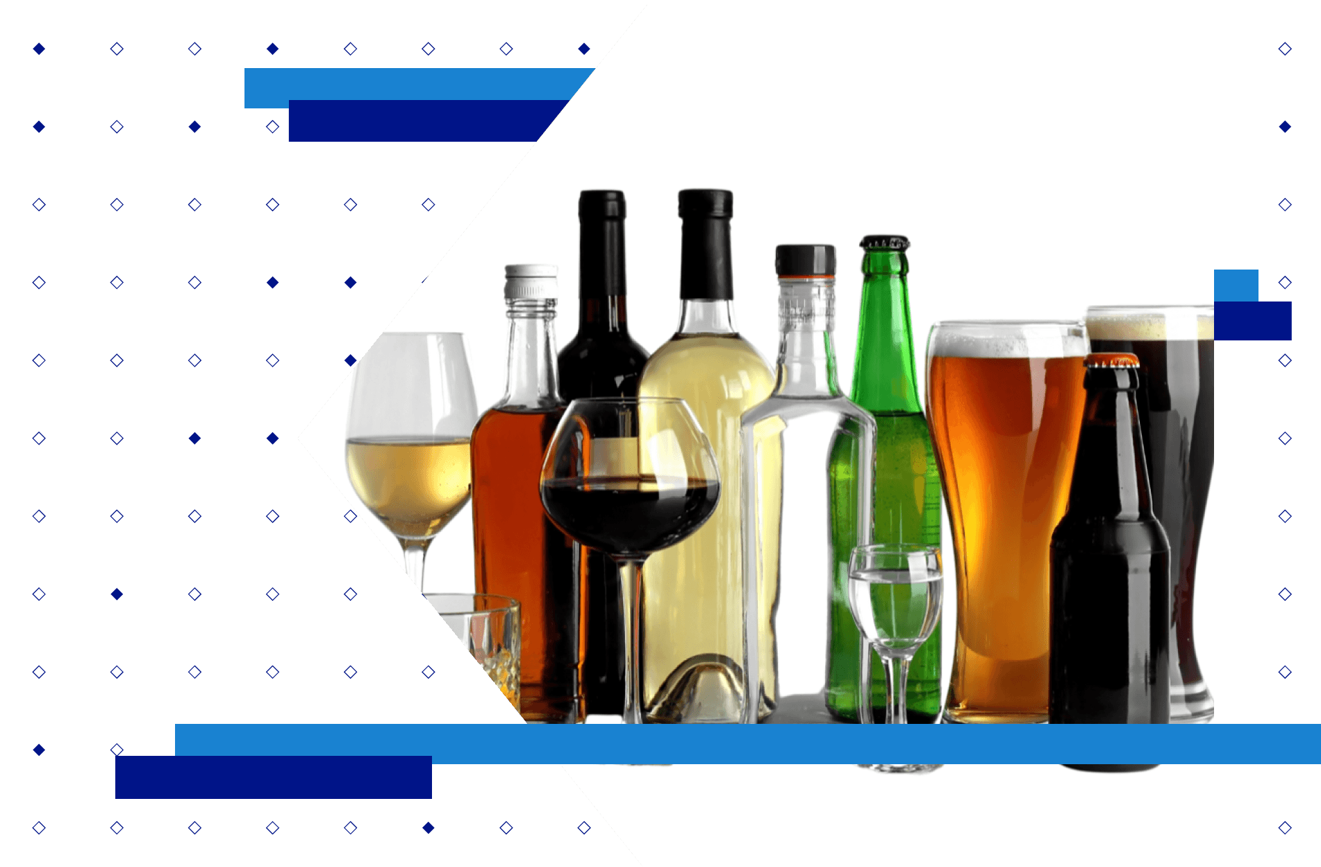 Wine, beer, and spirits bottles and glasses